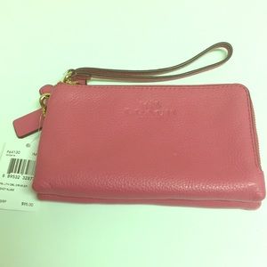 Pink leather wristlet